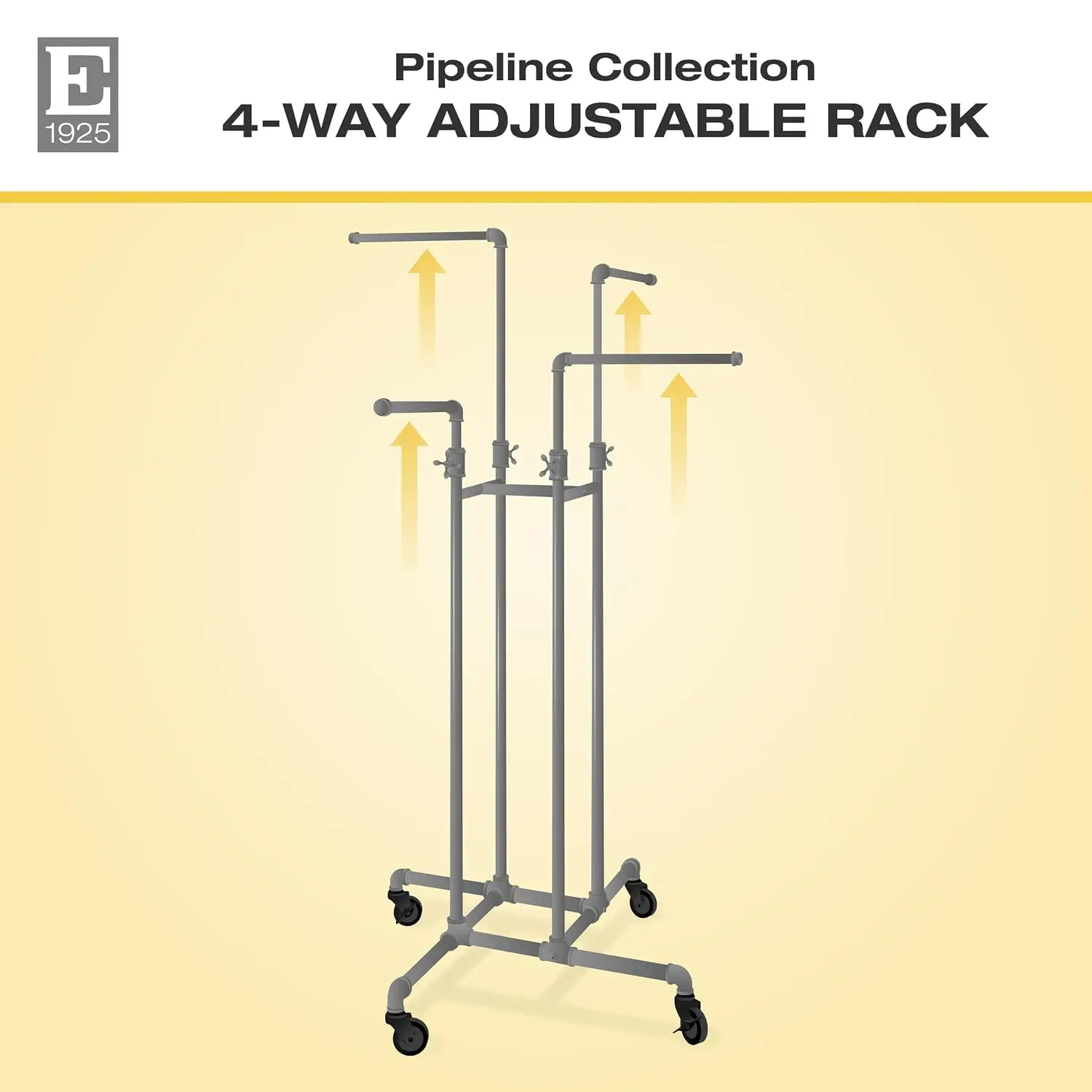 Adjustable 4-Way Garment Rack, Pipeline Style, 48-72in H, Customized