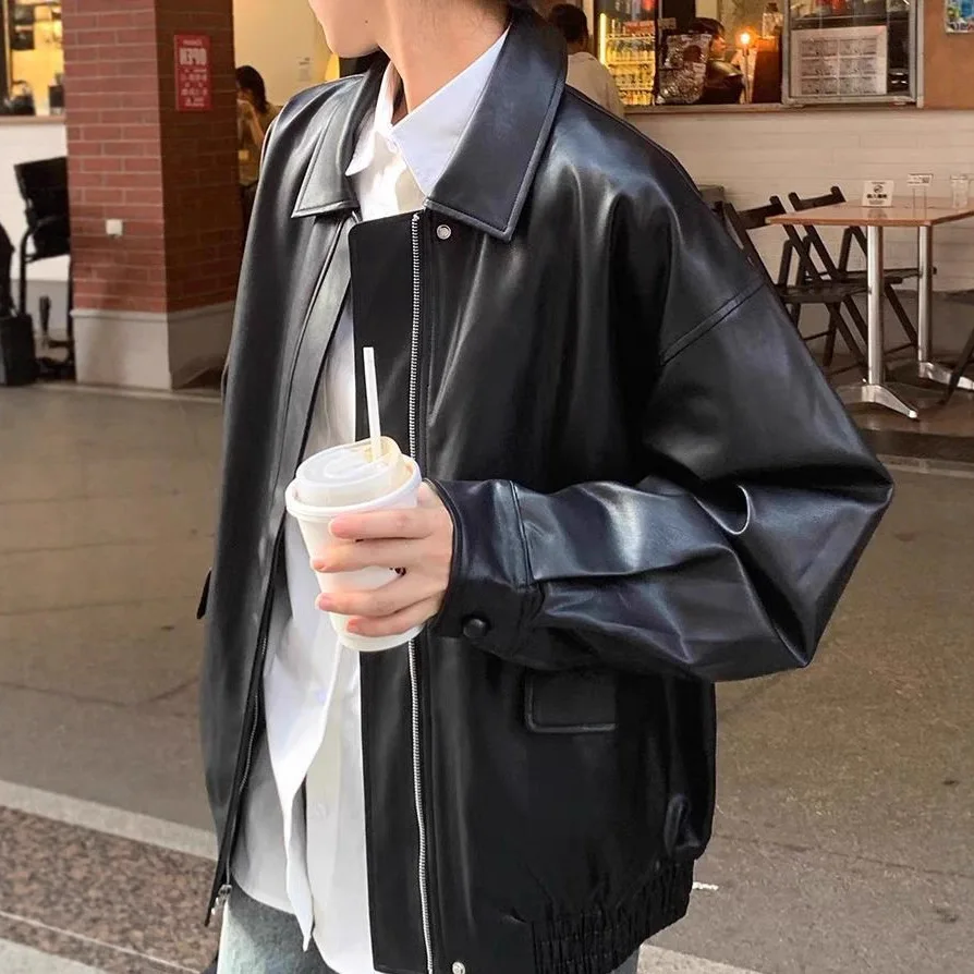 Retro Brown Leather Jacket Women's Short 2025 Spring Autumn Small Korean Loose Motorcycle Jacket Cool Biker Coat