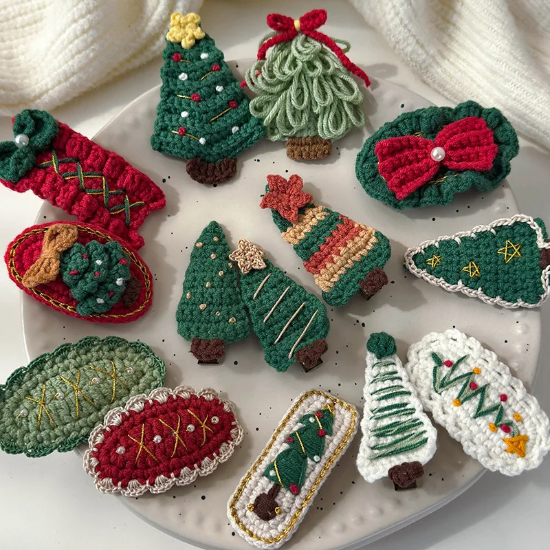 Christmas Series Knitted Hair Clips Winter Wool Hairpins Christmas Tree BB Clips for Woman Girl Sweet Barrettes Cute Headdress