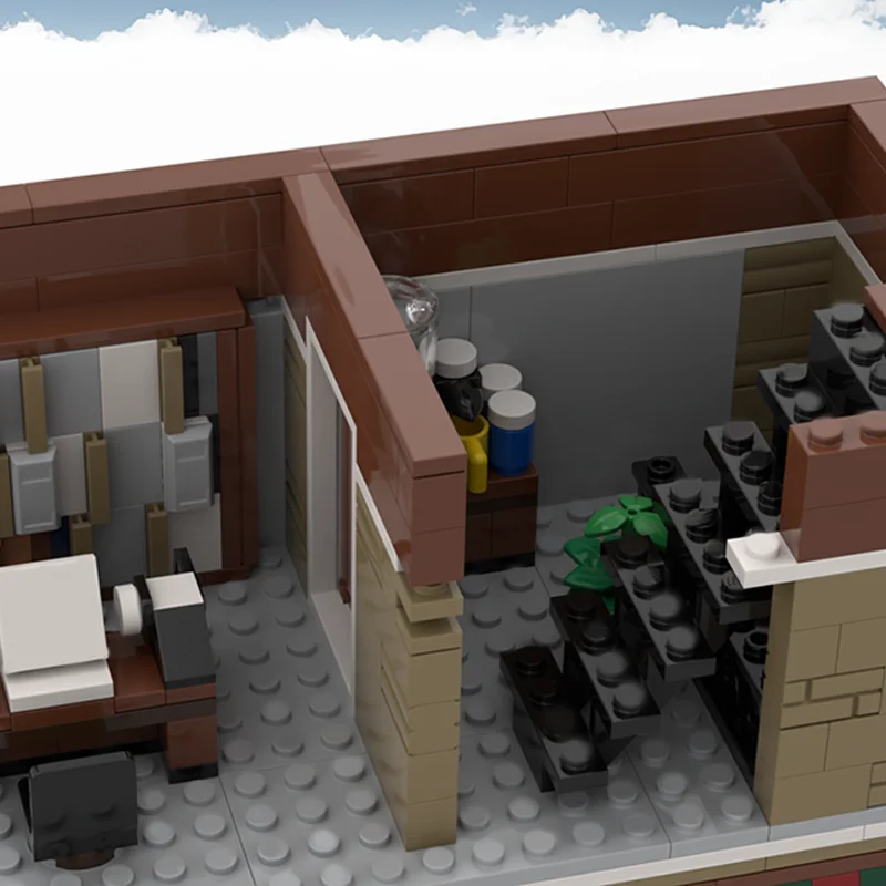 1407 ชิ้นช่างตัดเสื้อมุม MOC พร้อมจักรเย็บผ้าเศษผ้าและโต๊ะทํางานไม้การศึกษาอาคารบล็อกของขวัญ