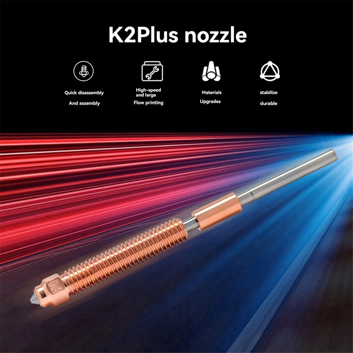 A56XQ para boquilla Creality K2 Plus, Kit de boquillas de intercambio rápido, diseño de acero endurecido para impresora 3D Creality K2 Plus, 2 piezas, 0,4mm