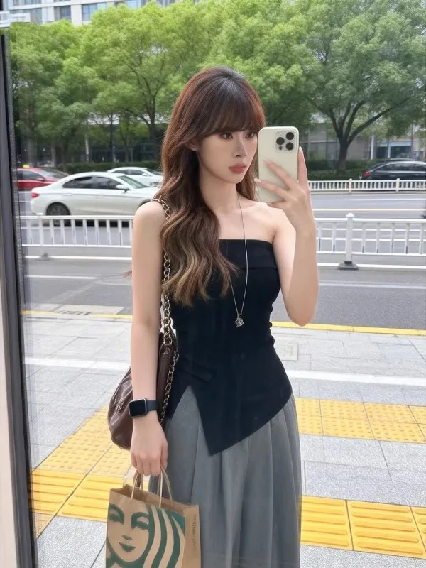 plus Size Women's One Shoulder Wrap Bustier Summer High-End Feeling Asymmetrical Pleated Slimming Sexy Top Shoulder Bared