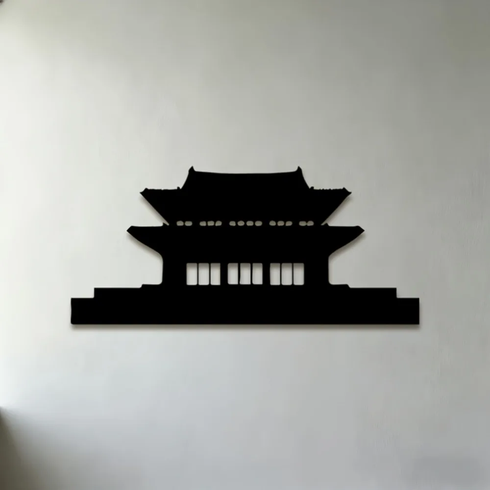 CIFBUY 1pc Retro Korean Palace Metal Wall Art, Iron Silhouette Hanging Decor for Living Room Bedroom Indoor Home