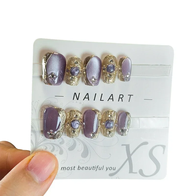 10Pcs Green Cat Eye Handmade Press on Nails Fake Nails Wearable Stick-on Nails False Nail Uñas Накладные Ногти Faux Ongles 네일팁