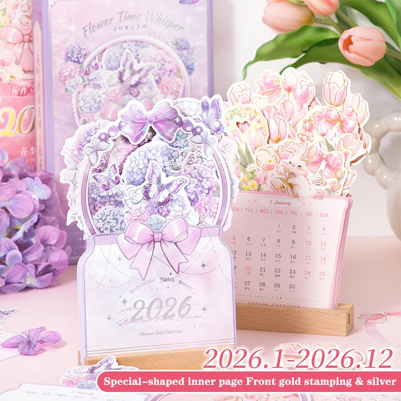 2026 3D Flower Wooden Desk Calendar With Memo Notes To Do List Tablop Schedule Monthly Calendar For Home Office Supplies