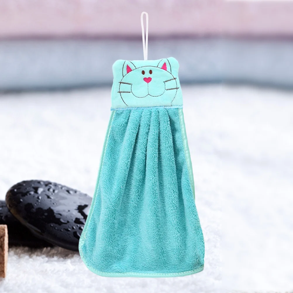 Hanging Hand Towels Cat Towels Thicken Coral Fleece Fast Dry Dish Wipe Cloth for Home Kitchen Bathroom(Light Blue, Cat/Dog Patte