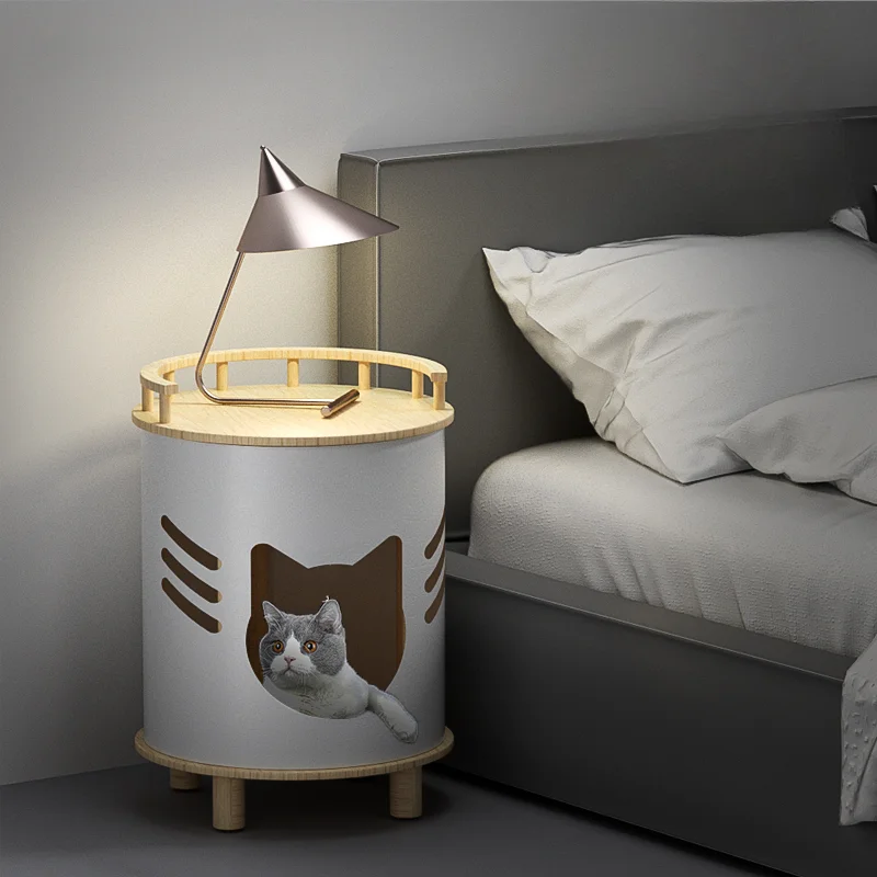 Bedside table cat nest integrated human shared wooden stool double summer four seasons universal wooden house cat bed furniture