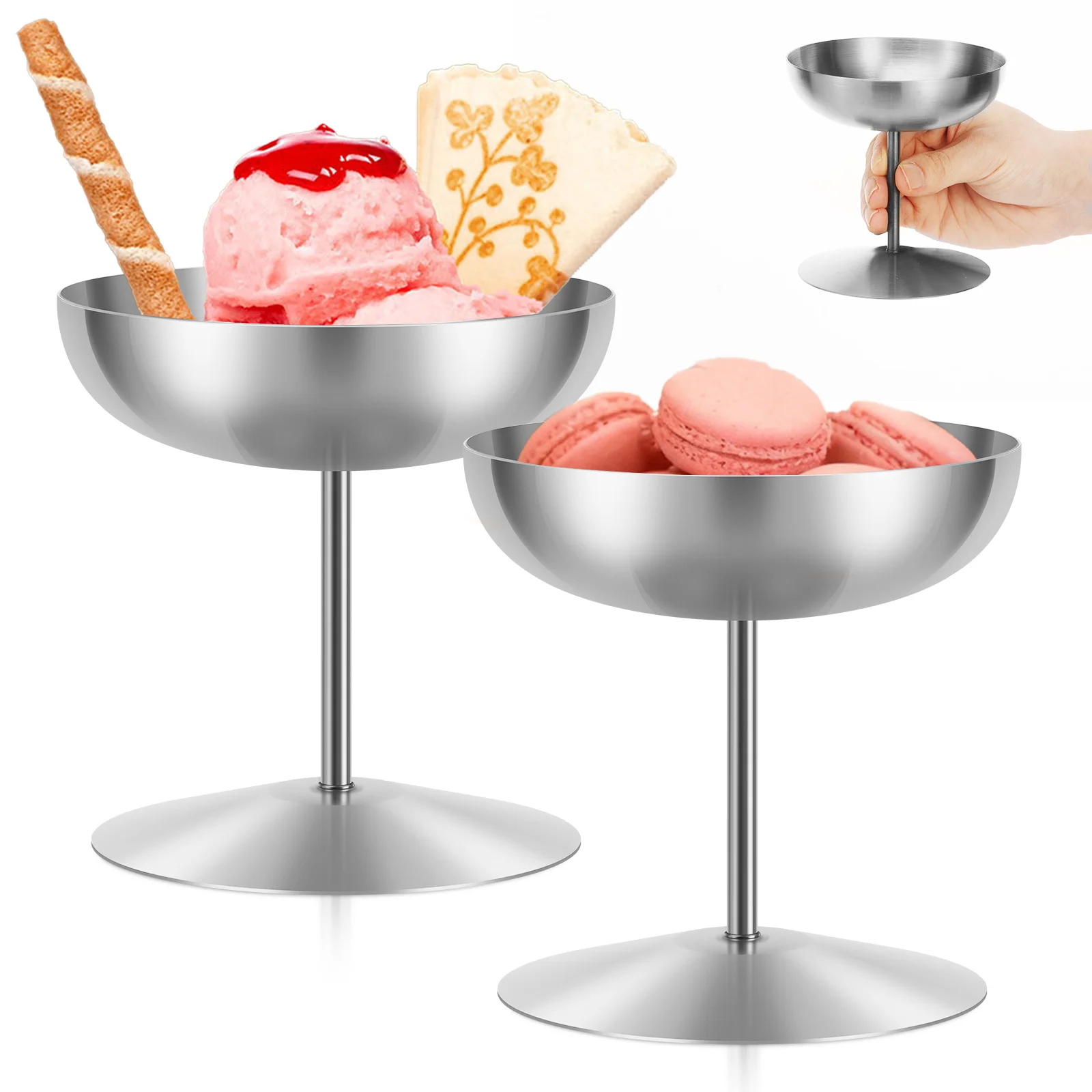 

2Pcs Stainless Steel Footed Ice Cream Bowl Rust Resistant Hand Washable Footed Round Dessert Cup for Birthday Wedding