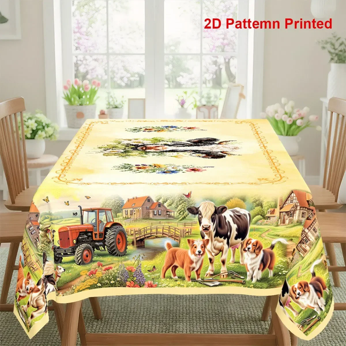 Tablecloth 1 piece - A tablecloth featuring a farm animal countryside theme, in an American country style.xzj