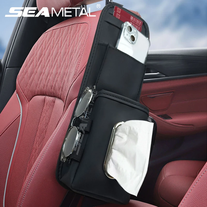 SEAMETAL Car Seat Side Storage Bag Interior Front Seat Side Organizer For Sunglasses Tissue Phone Holder Auto Seat Storage Box