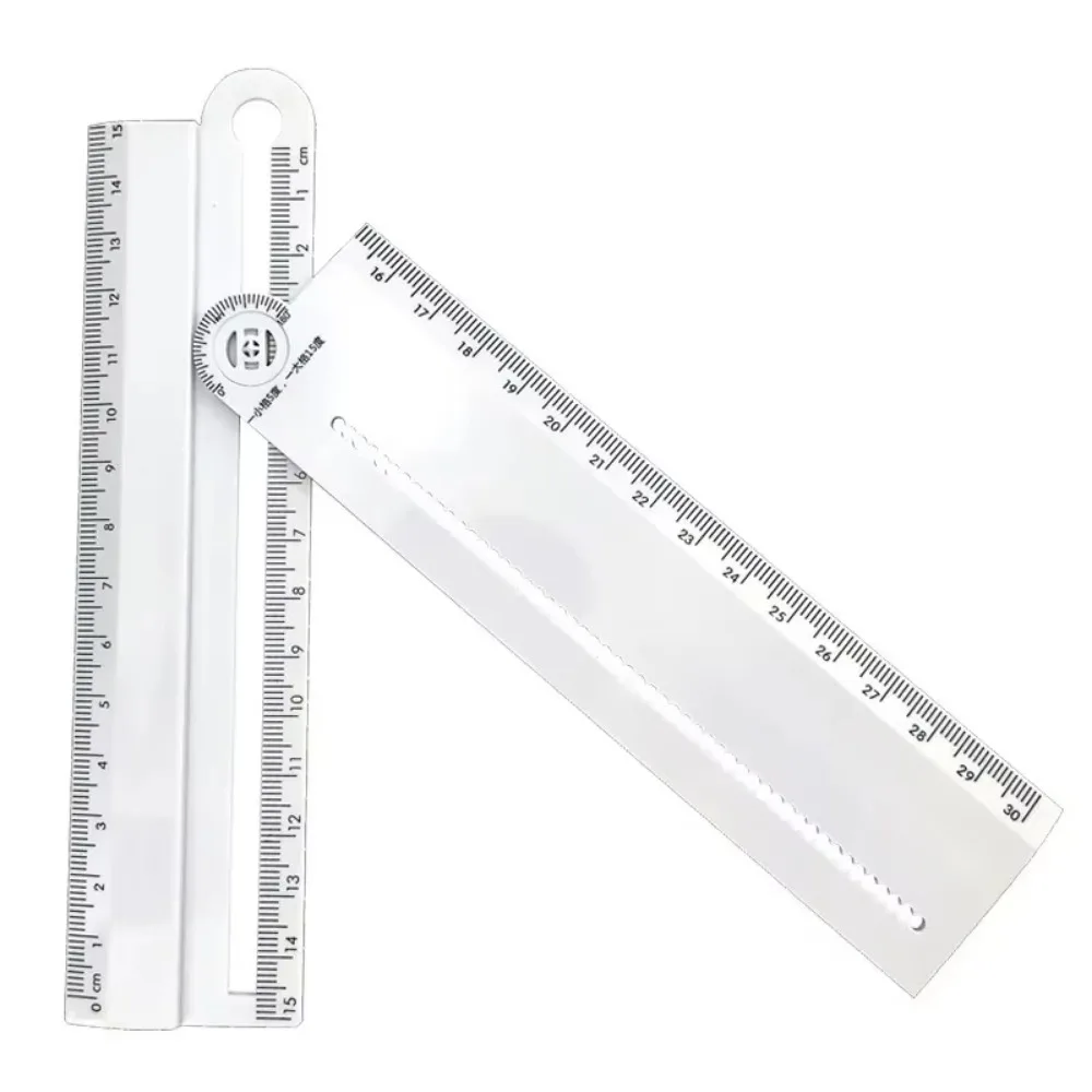 30cm Geometric Drawing Ruler White Measuring Tool Folding Geometric Ruler Angle Measurement Manual Circular Drawing Ruler
