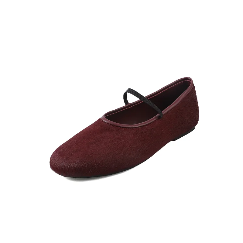 2025 Spring Simple Shoes Woman Horsehair Sexy Flats Ballet Soft Flats Girls Mary Jane Round Toe Genuine Leather Daily Shoes