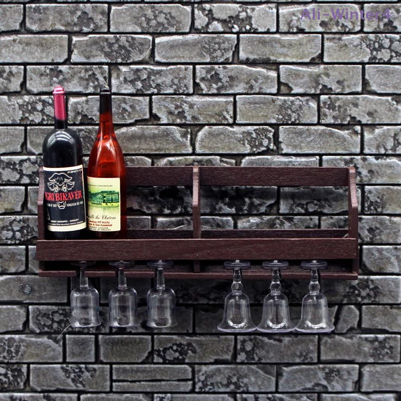 

【Winter4】Dollhouse Toy Simulation Wall Mounted Wine Rack Cup Rack Miniature Hanging Display Rack Model Play House Toy Decor