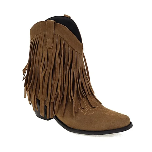 BLXQPYT-Botas De combate con flecos para Mujer, zapatos De tacón alto y grueso, estilo Retro gótico, talla grande 46, 1018