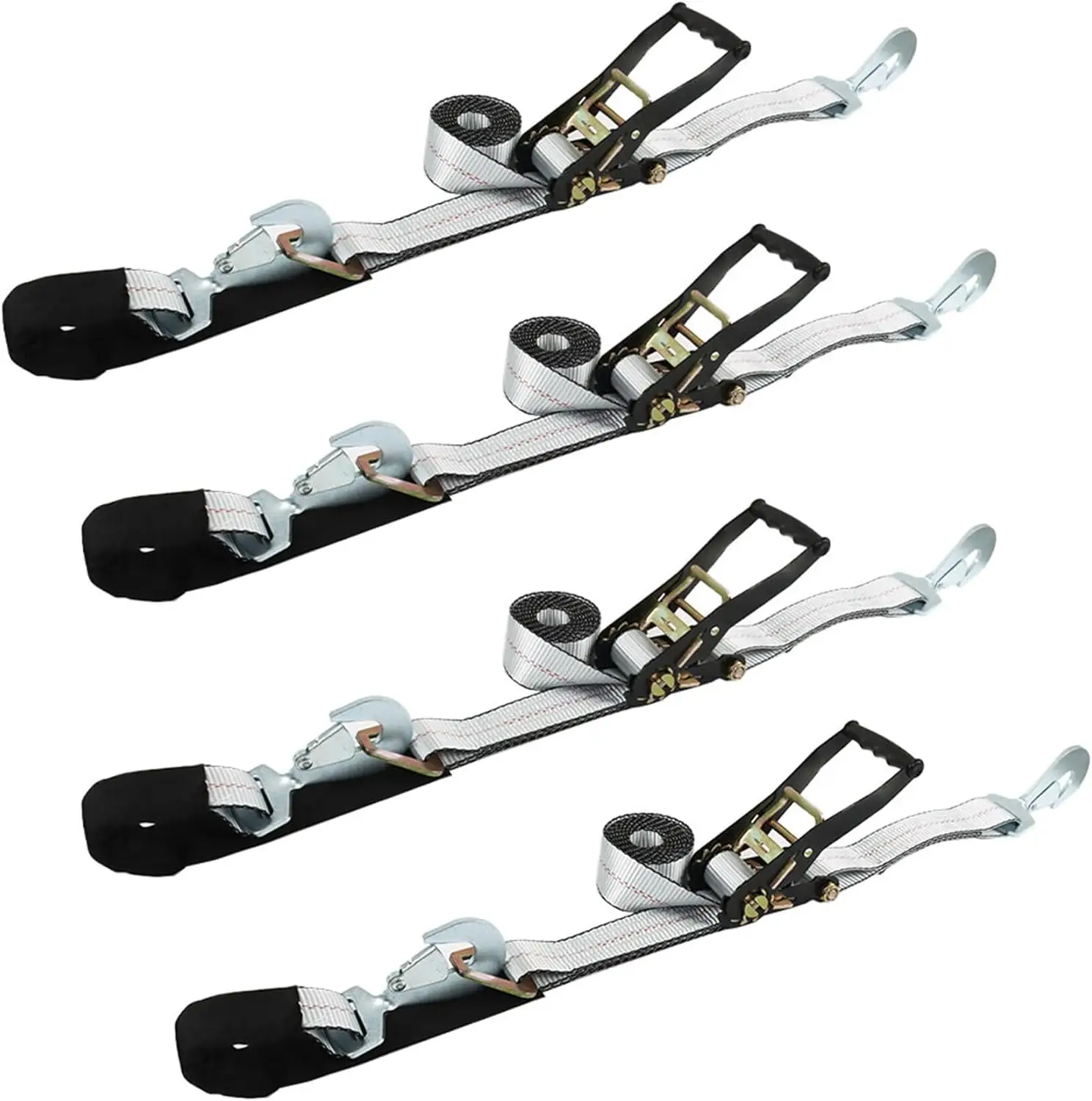 4 Pack Silvery General Axle Tie Down Combo Strap with Snap Hook Heavy Duty Tie Down Strap Kit 3,300 Pound Working Load 2 Inch x