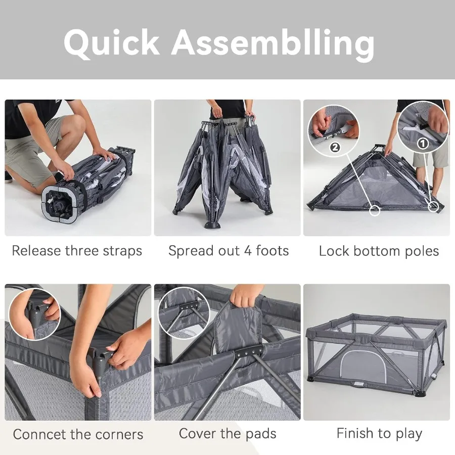 روضة أطفال قابلة للطي، قلم لعب كبير جدًا للأطفال الرضع والأطفال الصغار، ساحة لعب سياج الطفل، محمول آمن للأطفال (59 بوصة × 59 بوصة #5