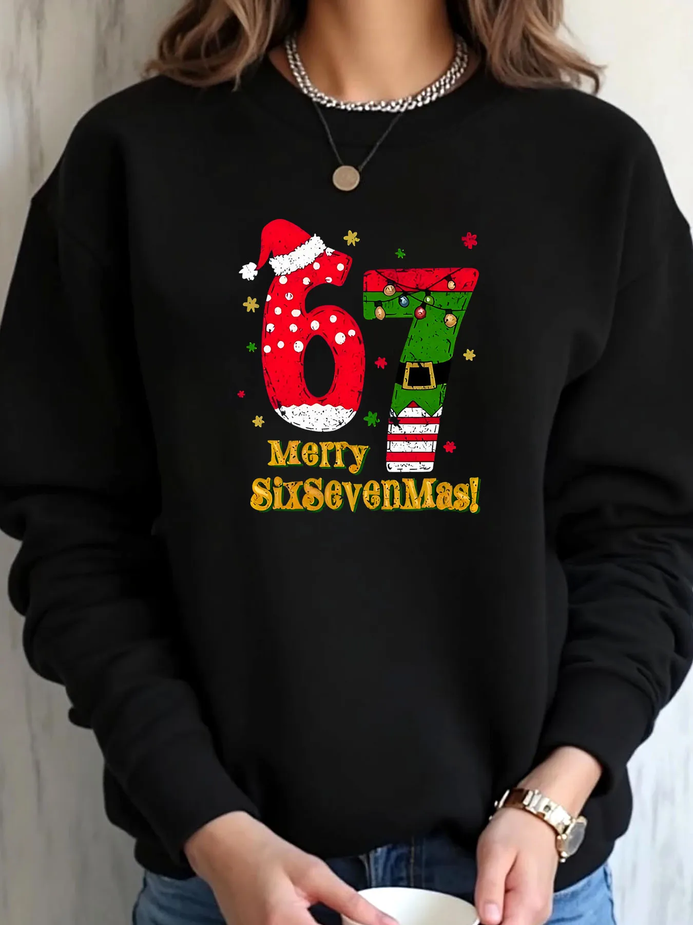 Dames plus size sweatshirt Kerst 67, vakantiedesign Merry SixSevenMas outdoorkleding