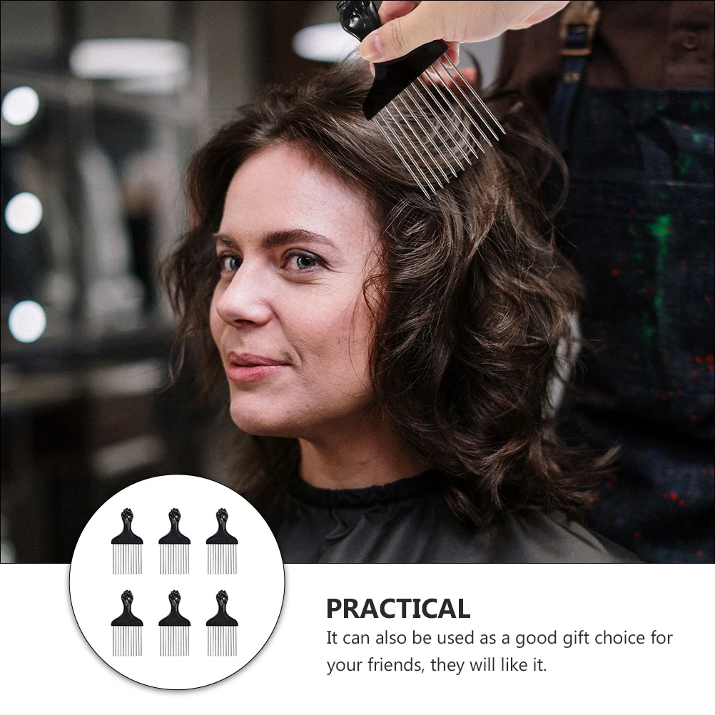

6 Pcs Afro Pick Steel Needle Combs for Curly Hair Styling Tools Stainless Steel Lightweight Portable Practical Braiding Combs