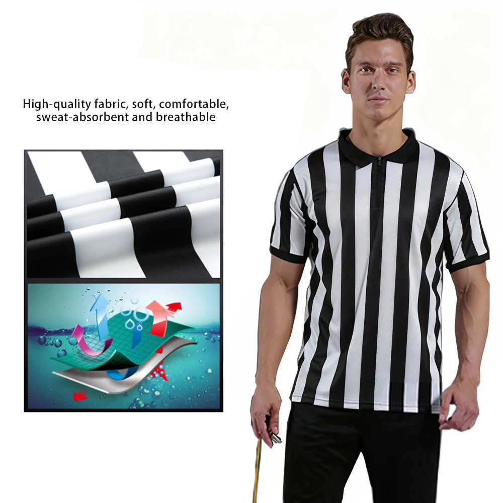 

Breathable Cosplay Referee Costume Stripe Short Sleeve Uniform for Basketball Football T-Shirt Volleyball World Cup Court Sports