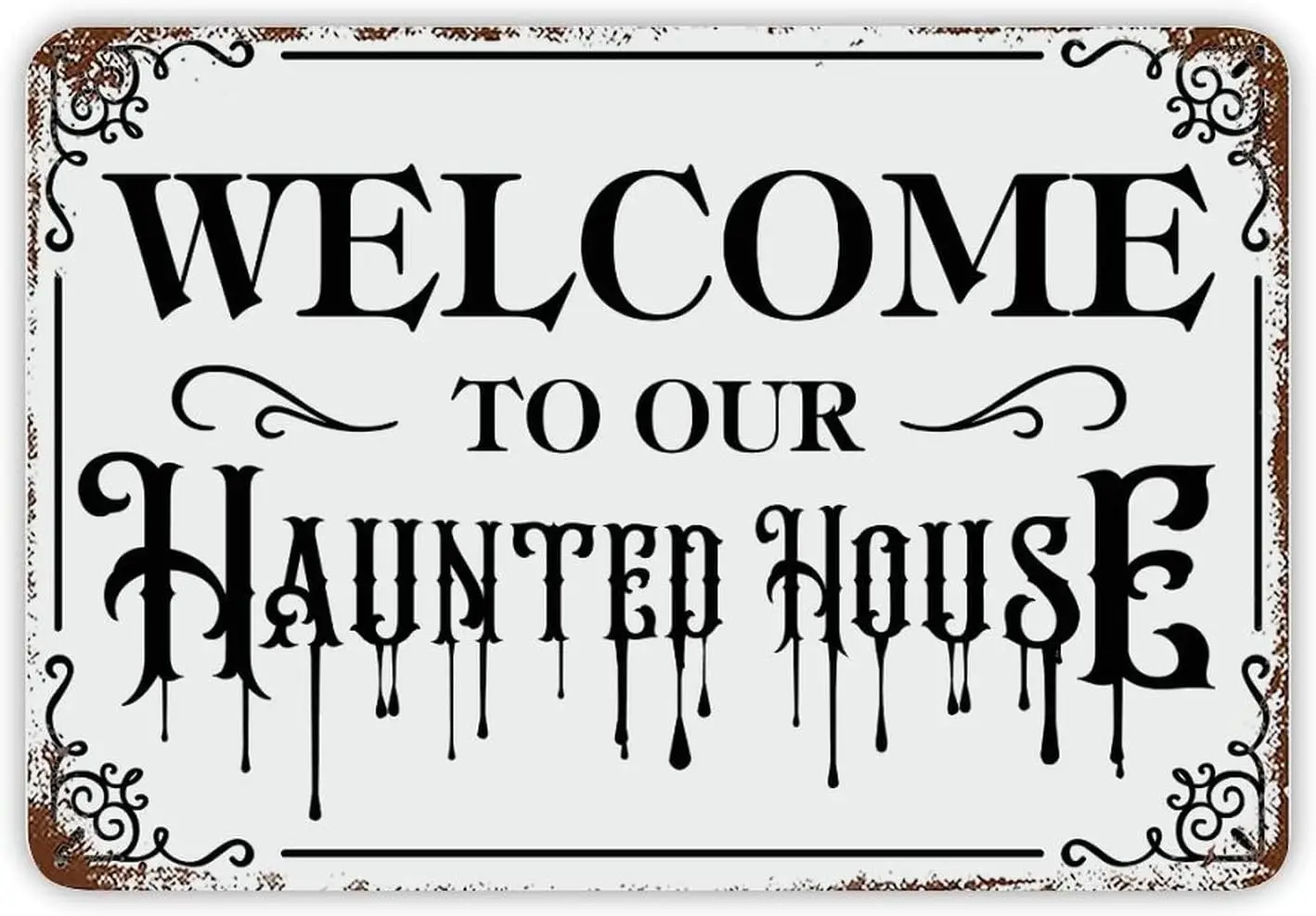 Welcome  Our Ghost House Metl Sgn Hlloween nsprnl Quote Tn Sgn 128n Novelty Clssc Frmhouse Wll  for Home Ktchen Bthroom Lvng R