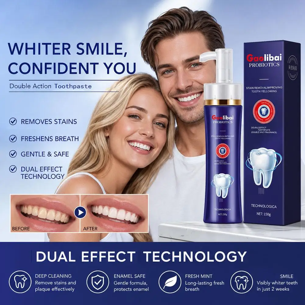 High Power White Double Effect Toothpaste Press Whitening Clean Teeth Yellow Teeth Improvement Fresh Breath Oral Care