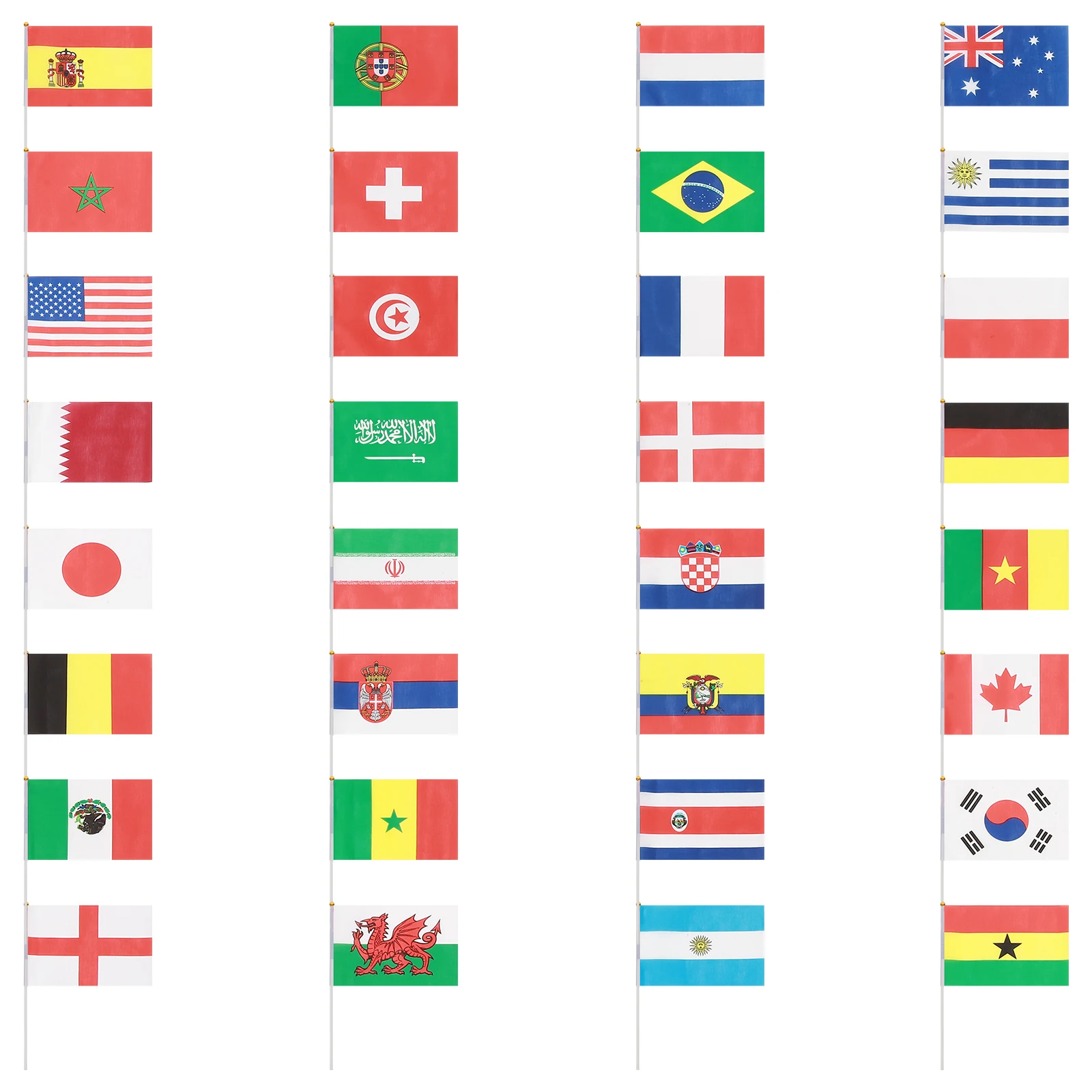 32PCS Hand Held National Flag Stick International Country Flags On Stick Banners for Bar Party Decor Hand waving 32 countries