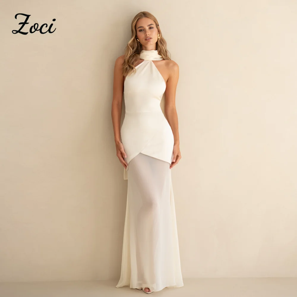Zoci  Black Women's Formal Evening Wedding Dresses Mermaid Halter Floor Length Prom Dresses Backless Vestido De Festa Customized