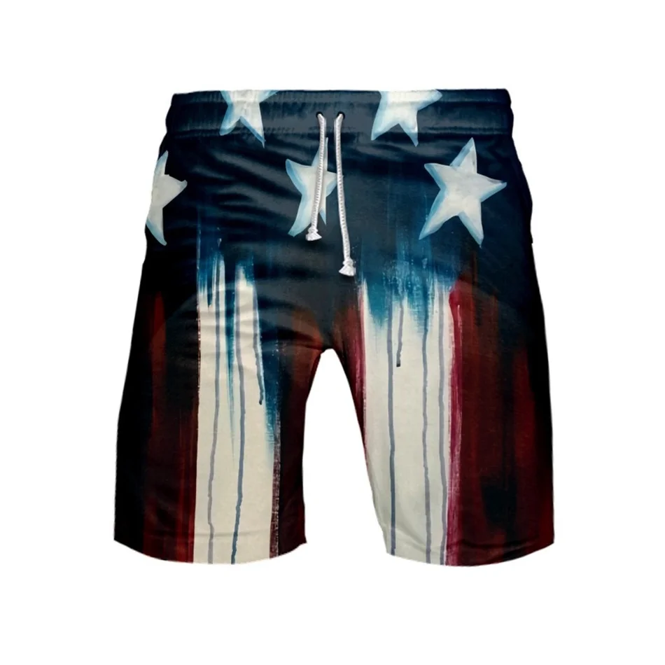 Pantalones cortos con estampado de bandera de EE. UU. En 3D para hombre, bañadores cortos de dibujos animados para playa, trajes de surf deportivos de hip hop, Verano