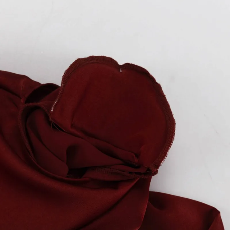 Französischer Stil Damen Satin-Gästekleid, Dezenter Rundhalsausschnitt, Lange Ärmel, Spitzenbesatz, Hoher Schlitz, Elegantes Formelles Abendkleid – Detail 8
