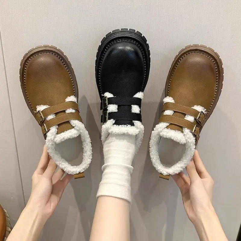 Lamb Plush Texture Japanese College Style Women'S Winter Snow Cotton Shoes Cute Autumn And Winter Color Ladies Shoes Fluffy New