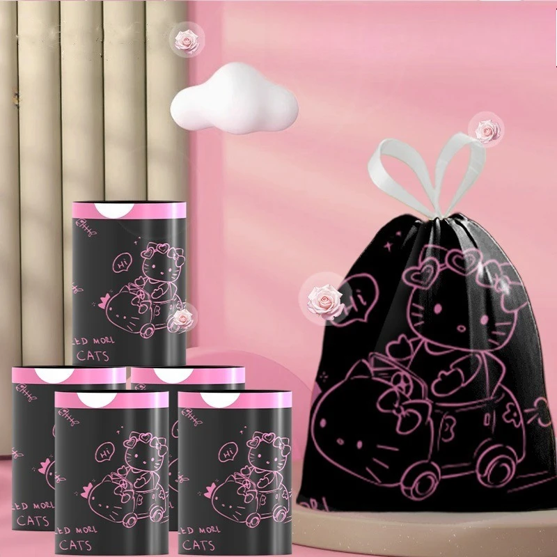 

50pcs Hello Kitty Garbage Bag Kawaii Anime Women Dormitory Large Capacity Household Thick Printing Drawstring Toy Gift Wholesale