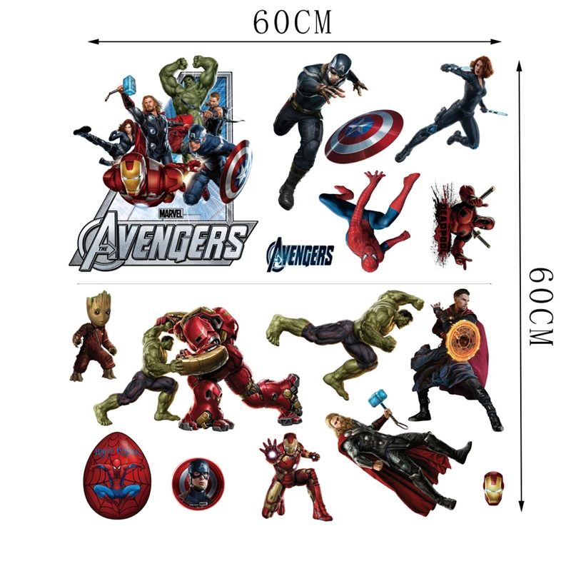 Marvel Superhero Captain America Hulk Heroes Wall Stickers For Kids Room Home Bedroom PVC Decor Cartoon Movie Mural Art Decals