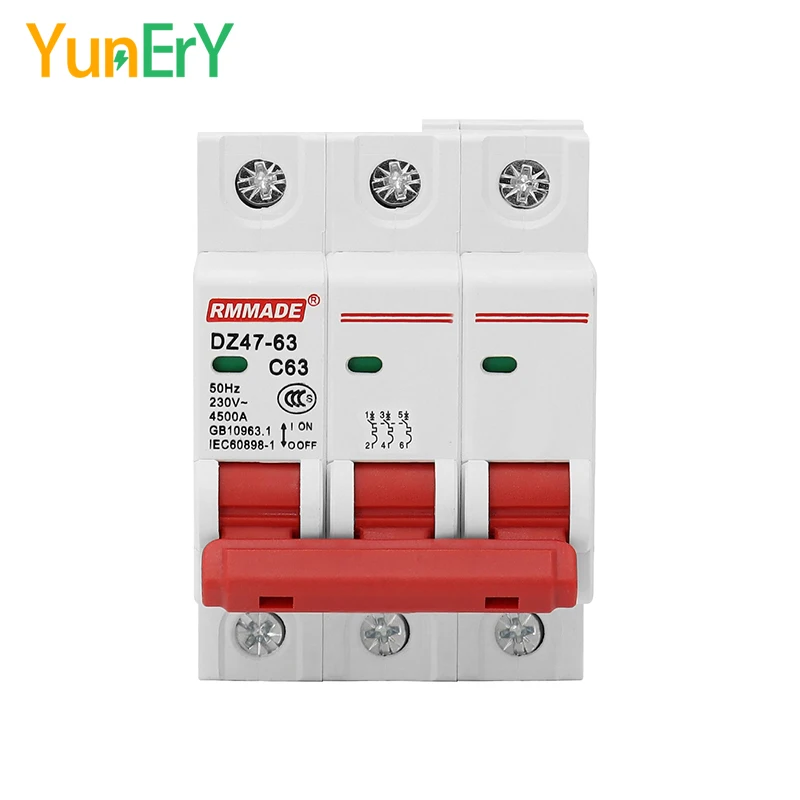 Din Rail DZ47-63 AC 230V-400V 1P 2P 3P 4P MCB 6A 10A 16A 20A 25A 32A 40A 50A 63A 80A 100A 125A Mini Circuit Breaker Air Switch