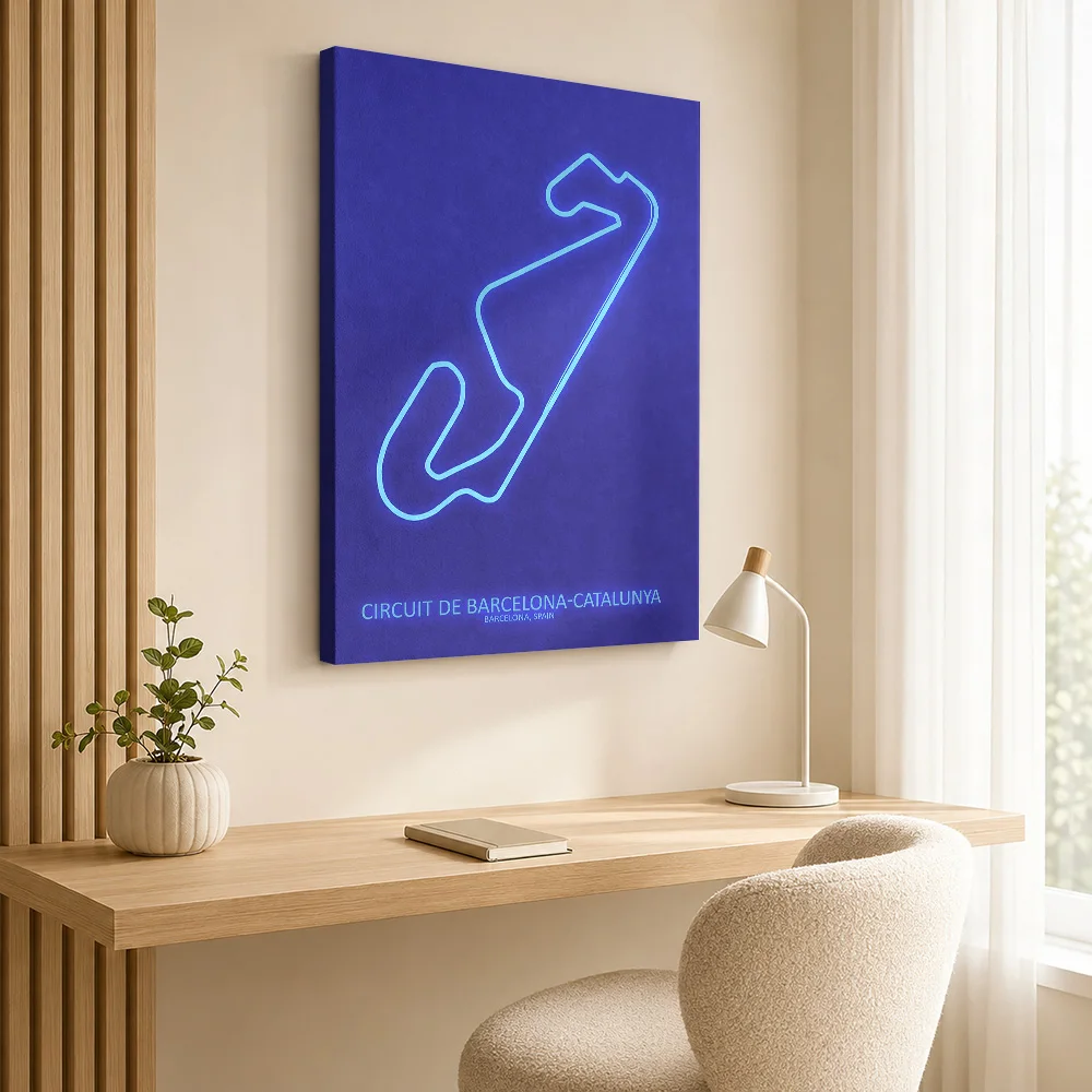 Catalunya Circuit Map Canvas Print Poster Technical Line Style Wall Decor With Customized Photo For Man Cave Ideal Driver Gift