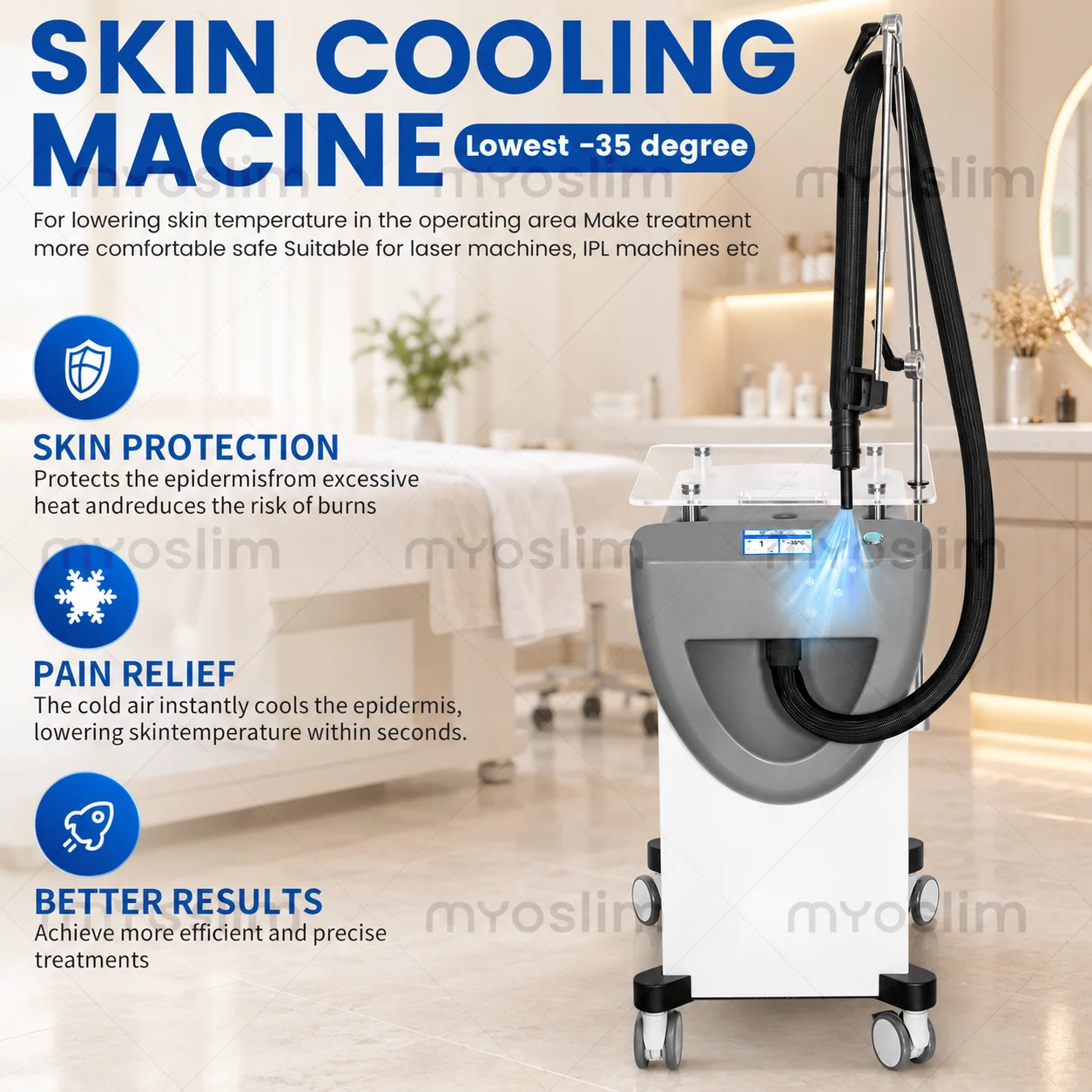 -35°C Skin Cooling Machine for IPL Hair Removal Treatment Painless Cold Air Cooling System Professional Beauty Salon Equipment