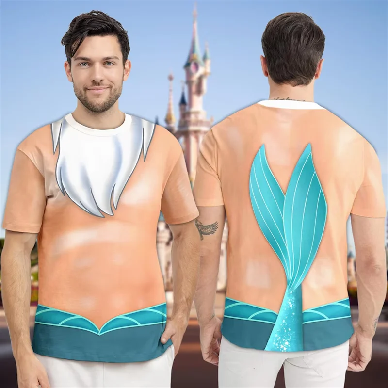 Men's Front Back Mermaid Tail Cosplay Outfit Print Short Sleeve Crew Neck T-shirt Summer Lightweight Novelty Daily Casual Top
