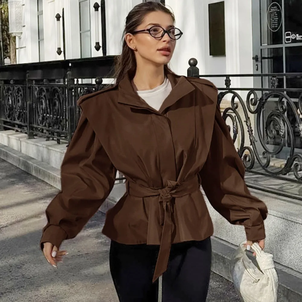 Trend Adjustable Waist Casual Street Trench Autumn and Winter Women Elegant Soft Warm Outdoor Hiking Campus Travel Loose Jacket
