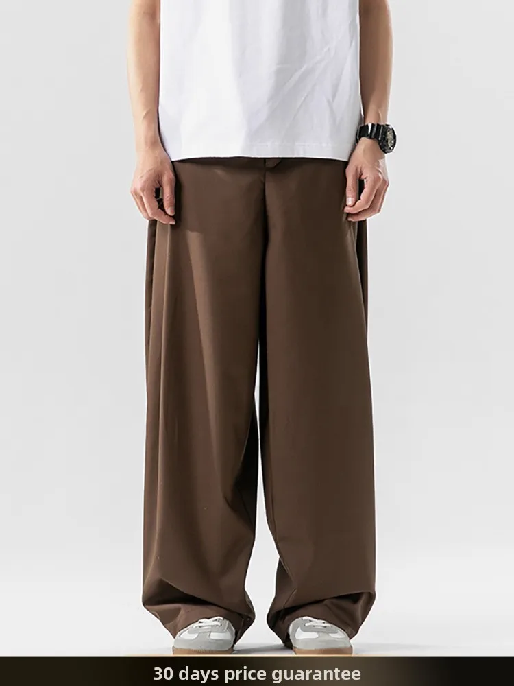 

NTED Japanese Sle Casual Pants Pure Color Splicing Trimmed Loose Simple Summer Drapey Casual West Pants Youth Faion