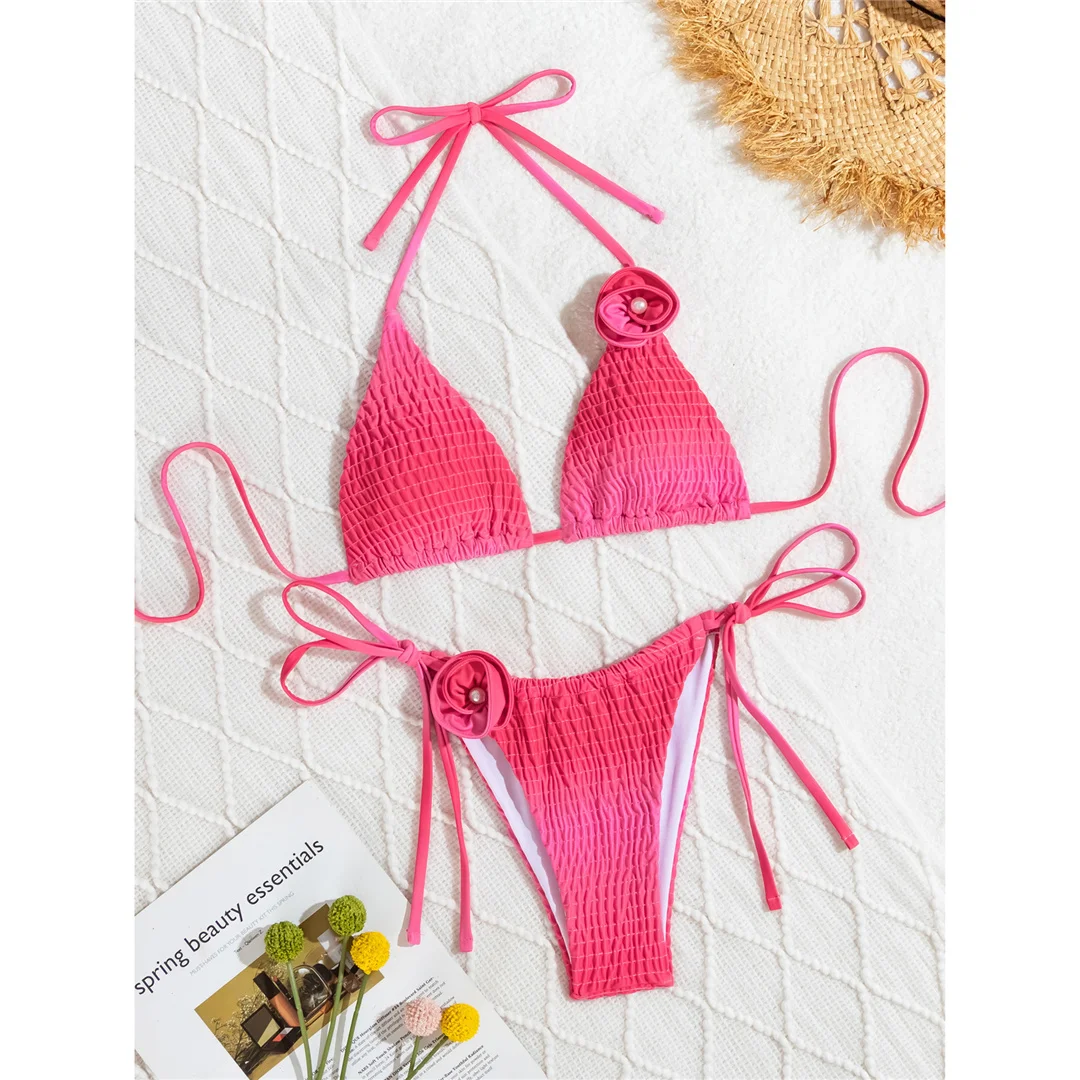 3D-Blumen-Neckholder-Bikini mit Raffungen, zweiteiliger Badeanzug für Damen, Badebekleidung, Badeanzug, Badebekleidung, Badeanzug V6221 – Detail 21