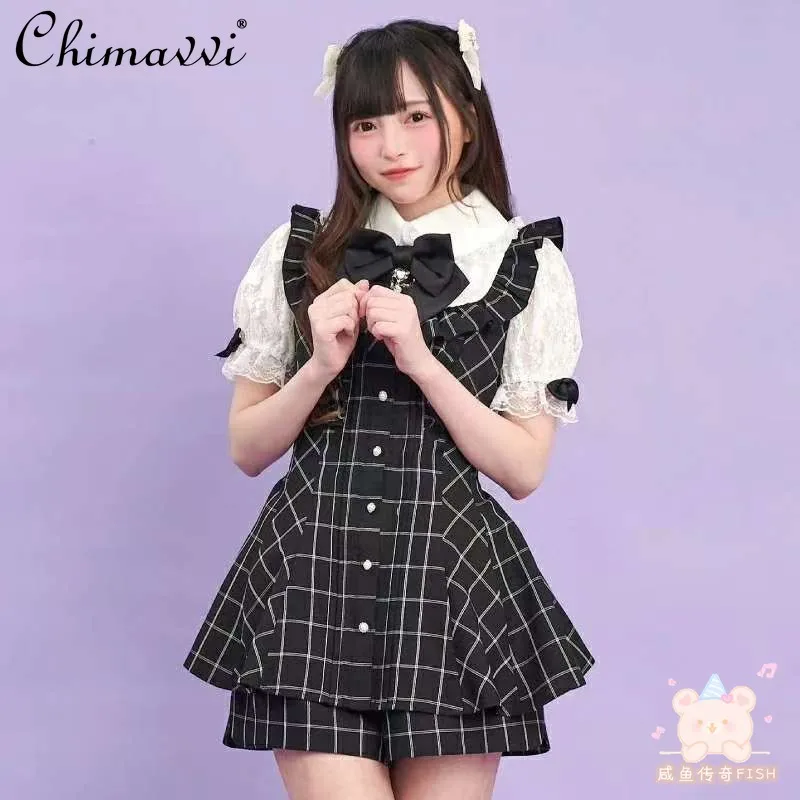 اليابانية Sc مجموعة 2025 صيف جديد الحلو الدانتيل كم فستان نحيل بلوزات وسراويل 2 قطعة مجموعة الألغام سلسلة إنتاج لوليتا وتتسابق #2