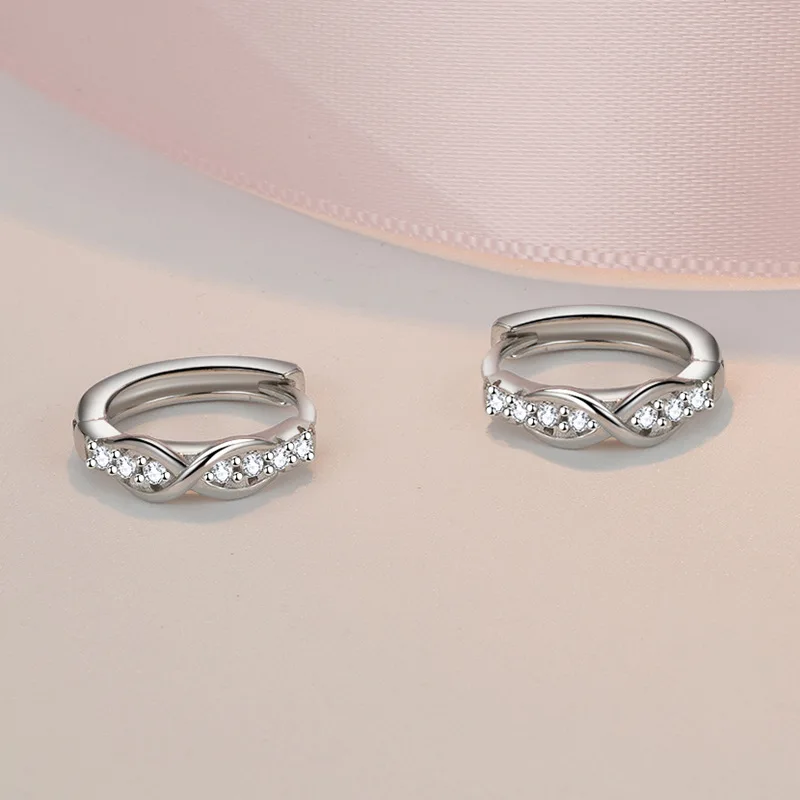 Simple Female Earrings 925 Sterling Silver Geometric 8 Shaped Infinity Inlaid Zircon Earrings for Women Fashion Statement Bijoux