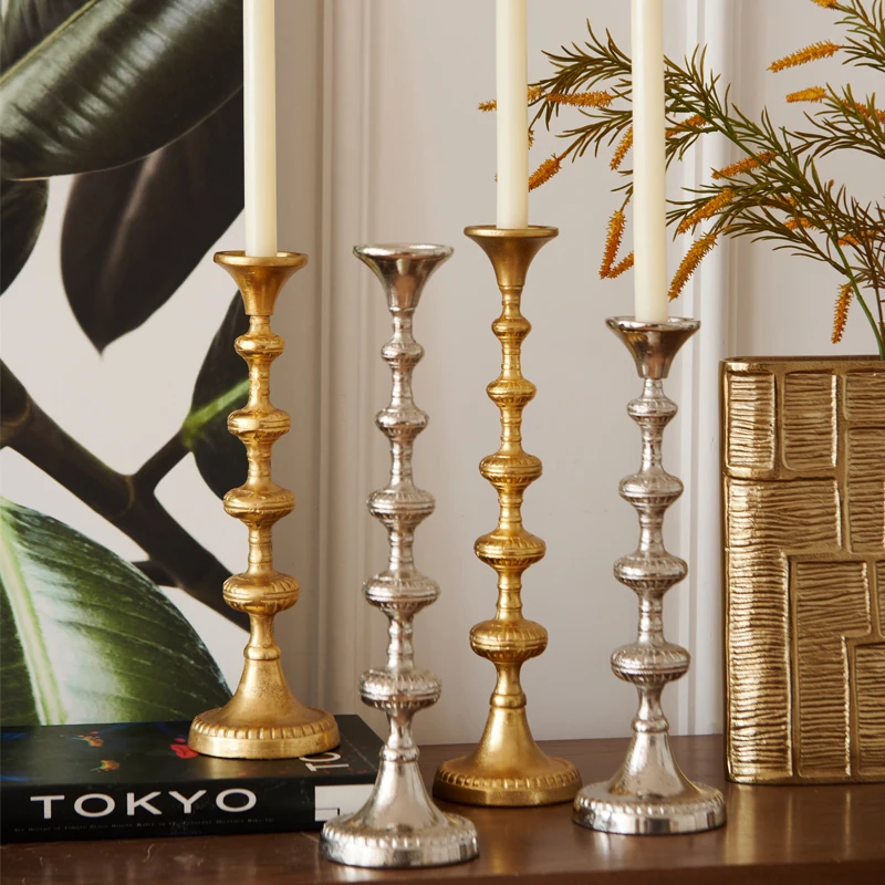 

Imported aluminum gold and silver Roman pillar candle holder ornament model room hotel restaurant candle holder decoration
