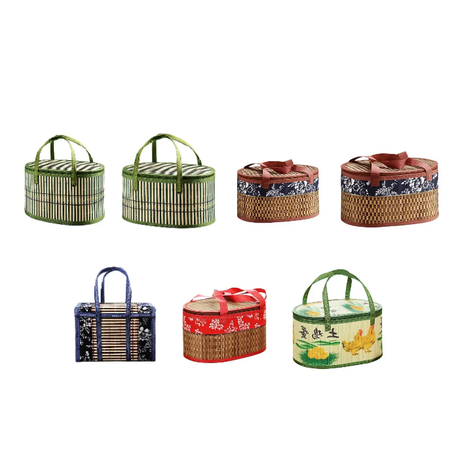 Bamboo Woven Basket with Double Handles Gift Packing Basket for Storage Cake