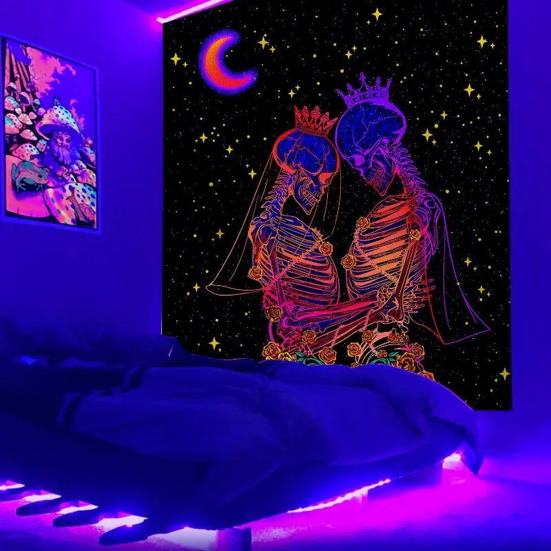 VIKAMA Blacklight Dark Psychedelic Tapestry Wall Hanging for Bedroom Gaming Room Party UV Reactive Decor
