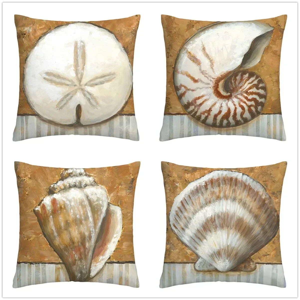 

Retro oil painting conch shell linen pillowcase sofa cushion cover home decoration can be for you 40x40 50x50 60x60