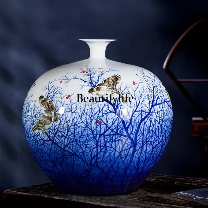 Jingdezhen ceramics vase hand-painted blue and white porcelain pomegranate vase living room office ornament