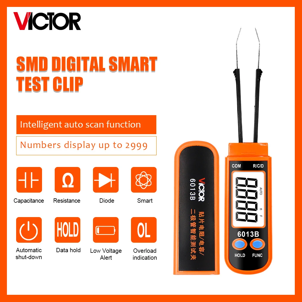 

VICTOR 6013B Hand-Held SMD Instrument Resistor Capacitor And Diode Test Meter 2999 LCD Display Automatic Identification VC6013B