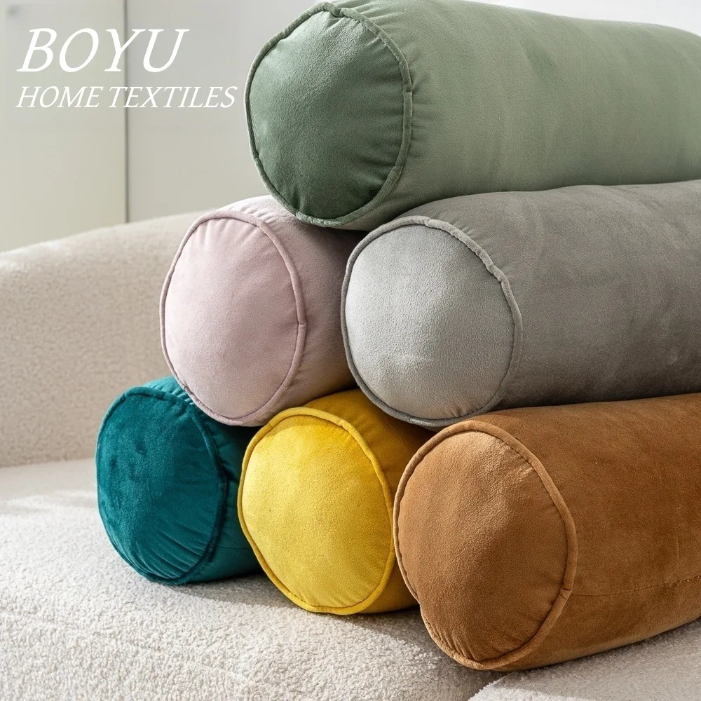 New Velvet Cylinder Pillow Sofa Lumbar Pillow Neck Support Cylinder Pillow Removable Cushion with Core