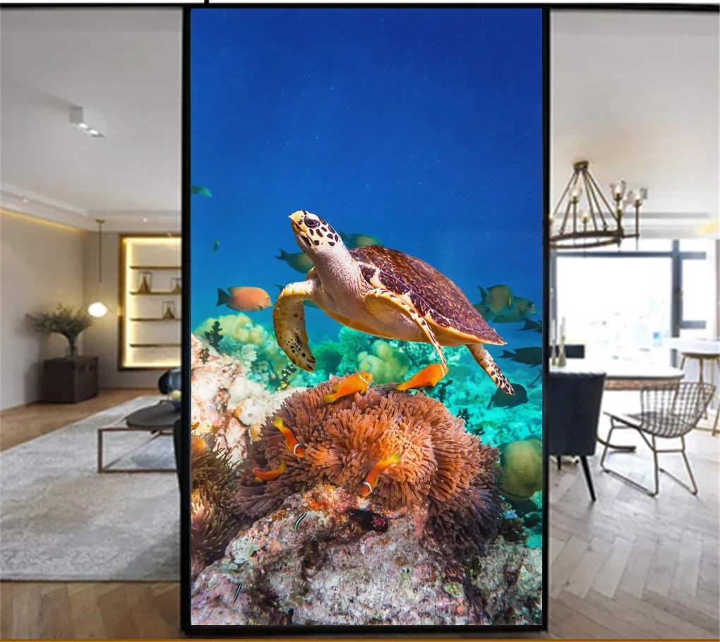 No Glue Static Cling Privacy Windows Film Marine Turtle Decorative  Cheetah Stained  Glass Window Stickers  Window Tint 61