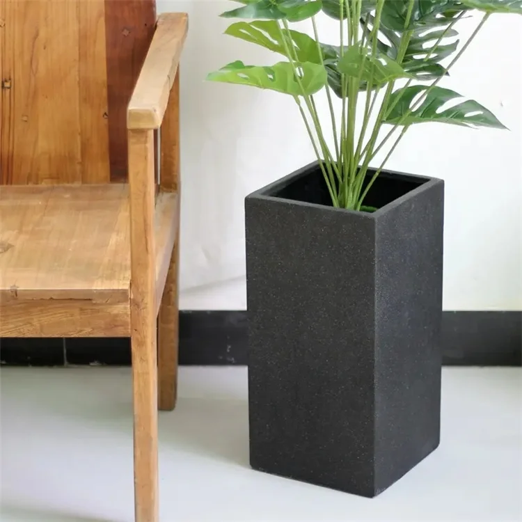 業務用 手描き 黒色 長方形 ホームデコレーション セメント製 大型コンクリート鉢 室内植物用プランター